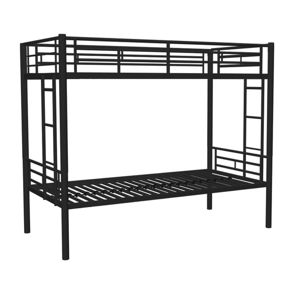 ASINMAK Metal Bunk Bed Twin over Twin for Kids/Teens/Adults,Heavy Duty 2-in-1 Convertible Beds with 12 inches High Guardrail,Space Saver Side Ladders and Underbed Storage,Black