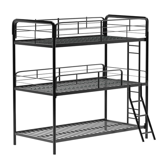 ASINMAK Triple Bunk Beds for Teens, Metal Full-over-Full Bunk Beds with Built-in Ladder - Black