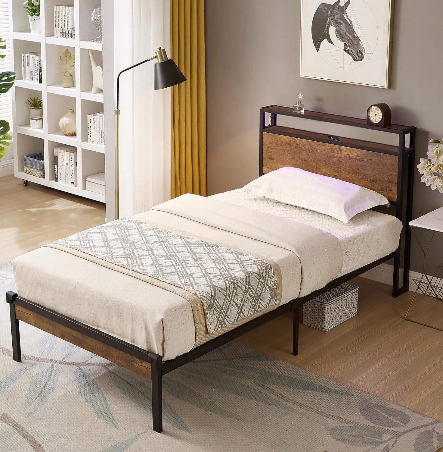 ASINMAK Twin Bed Frame with Storage Headboard/USB Charging Station ...