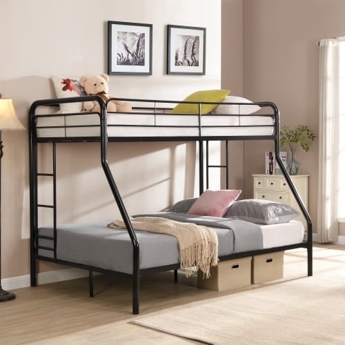 ASINMAK Twin over Full Bunk Bed for Kids/Teens/Adults, Heavy Duty Metal with Safe Rounded Corners, Safe Stairs, Under Bed Storage, Easy Assembly, No Box Spring Required Black