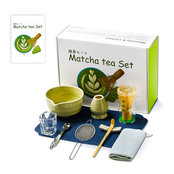 ASIOWQ 10 Pcs Matcha Whisk Set, Traditional Tea Ceremony Matcha Set with Bowl and Bamboo Whisks
