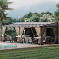 thumbnail image 1 of ASJMR 10x24FT Wall Mounted Gazebo with Polycarbonate Roof,Metal Frame Lean to Gazebo With Double Curtains for Garden Lawn Backyard Deck,Sand, 1 of 7
