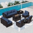 thumbnail image 1 of ASJMR 11 Pieces Wicker Patio Furniture Set With 43" Gas Fire Pit Table & 2 Swivel Chairs,Outdoor Rattan Sectional Sofa Conversation Set With Cushions & Tables,Navy, 1 of 10
