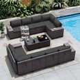 thumbnail image 1 of ASJMR 12PCS PE Rattan Patio Furniture Conversation Set All-Weather Sectional Sofa Set with Coffee Table & Cushions (Black), 1 of 10