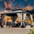 thumbnail image 1 of ASJMR 12x14 FT Hardtop Gazebo Double Roof with Metal Frame,Outdoor Pavilion With Curtains and Nettings,Garden Tent For Courtyards Backyards Decks Grass,Sand, 1 of 7