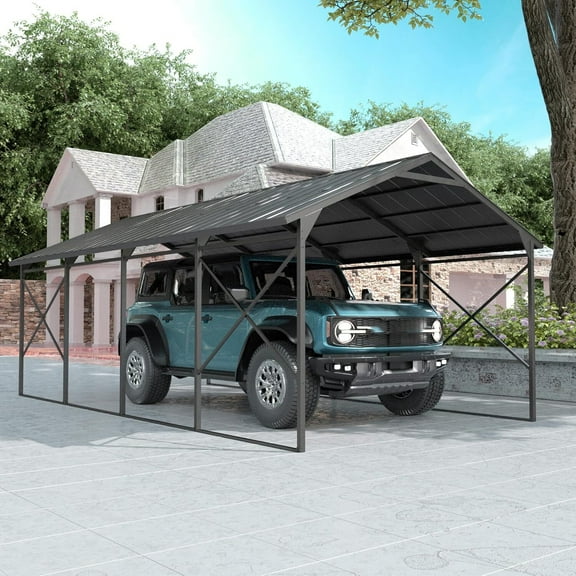 ASJMR 12x22 Ft Metal Carport Hardtop Outdoor Canopy Shelter Garage Gazebo Weather-Resistant with Enhanced Base and Galvanized Steel Roof For Car,Truck,Pickups,Tractors & Boat