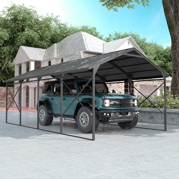 ASJMR 12x22 Ft Metal Carport Hardtop Outdoor Canopy Shelter Garage Gazebo Weather-Resistant with Enhanced Base and Galvanized Steel Roof For Car,Truck,Pickups,Tractors & Boat