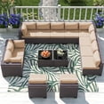 thumbnail image 1 of ASJMR 14 Pieces PE Rattan Patio Furniture Conversation Set Outdoor All-Weather Sectional Sofa Set For Garden Backyard,Sand, 1 of 9