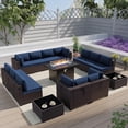 thumbnail image 1 of ASJMR 15 Piece PE Wicker Conversation Furniture Set,Rattan Sectional Sofa with Coffee Table And 43" Aluminum Propane Gas Fire Pit Table,Navy, 1 of 10
