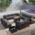 thumbnail image 1 of ASJMR 15PCS PE Wicker Conversation Furniture Set,Rattan Sectional Sofa with Coffee Table and 43" Aluminum Propane Gas Fire Pit Table,Grey, 1 of 9