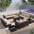 thumbnail image 1 of ASJMR 15 Pieces Outdoor Patio Furniture with Gas Propane Fire Pit Table Rattan Wicker Sectional Sofa Conversation Set,Sand, 1 of 9