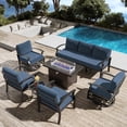 thumbnail image 1 of ASJMR 3PCS Aluminum Armrest Sofa with 2 Swivel Rocking Chairs & 45" Fire Pit Table & Glass Top Table,Outdoor Patio Furniture Conversation Set,Navy, 1 of 6