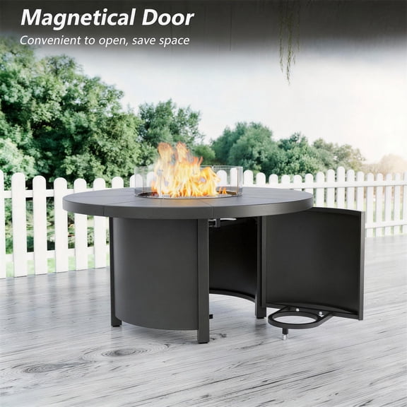 ASJMR 48 Inch Outdoor Propane Fire Pit Table,Round Firepit Table for Outside Patio,Gas Fire Table with Fire Glass,Waterproof Cover and Blue Glass Stone