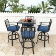 thumbnail image 1 of ASJMR 5 Pieces Patio Swivel Bar Set, Outdoor Metal Bar Stools for 4, High Top Table & Cushioned Chairs for Backyard, Poolside, Porch, Blue, 1 of 6