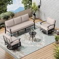 thumbnail image 1 of ASJMR 5 Seat Patio Conversation Set Aluminum Outdoor Sofa Furniture Set with Cushions & Glass Top Table For Backyard Poolside,Sand, 1 of 6