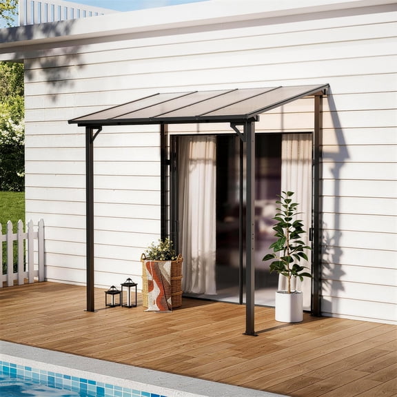 ASJMR 5’x8’ Outdoor Lean to Pergola, PVC Hardtop Metal Gazebo, Canopy for Patio, Backyard, Garden, Weather-Resistant, Wind-Stable