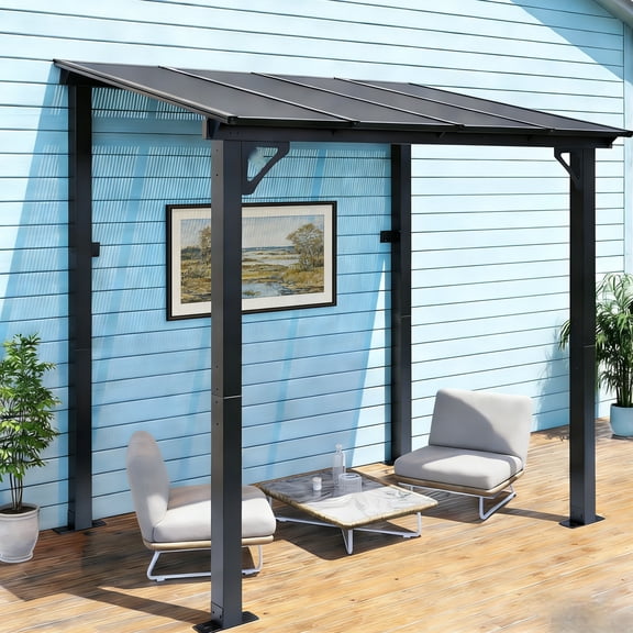 ASJMR 5’x8’ Outdoor Lean to Pergola, PVC Hardtop Metal Gazebo, Canopy for Patio, Backyard, Garden, Weather-Resistant, Wind-Stable