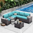 thumbnail image 1 of ASJMR 6 Pieces Patio Outdoor Furniture Set All-Weather Rattan Wicker Conversation Outside Sectional Sofa Chair Set with Cushions & Coffee Table,Green, 1 of 10