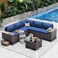 thumbnail image 1 of ASJMR 6 Pieces Patio Outdoor Furniture Set All-Weather Rattan Wicker Conversation Outside Sectional Sofa Chair Set with Cushions & Coffee Table,Navy, 1 of 10