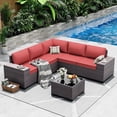 thumbnail image 1 of ASJMR 6 Pieces Patio Outdoor Furniture Set All-Weather Rattan Wicker Conversation Outside Sectional Sofa Chair Set with Cushions & Coffee Table,Red, 1 of 10