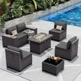 thumbnail image 1 of ASJMR 7 Pieces Wicker Patio Furniture Set With Gas Fire Pit Table,Outdoor Rattan Sectional Sofa Conversation Set With Cushions & Coffee Table,Black, 1 of 10