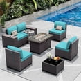 thumbnail image 1 of ASJMR 7 Pieces Wicker Patio Furniture Set with Gas Fire Pit Table,Outdoor Rattan Sectional Sofa Conversation Set With Cushions & Coffee Table,Green, 1 of 10