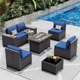 thumbnail image 1 of ASJMR 7 Pieces Wicker Patio Furniture Set With Gas Fire Pit Table,Outdoor Rattan Sectional Sofa Conversation Set With Cushions & Coffee Table,Navy, 1 of 10
