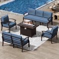 thumbnail image 1 of ASJMR 7 Seat Patio Conversation Set Aluminum Outdoor Sofa Furniture Set With Cushions & 45" Fire Pit Table,Navy, 1 of 10