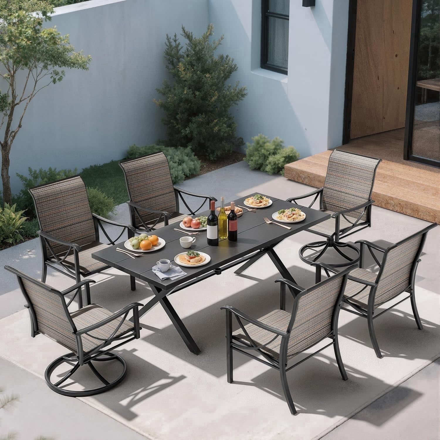 ASJMR 7PCS All-Weather Outdoor Patio Dining Set with Metal Square Table ...