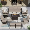 thumbnail image 1 of ASJMR 8 Pieces Aluminum Patio Conversation Furniture Set,Outdoor Sectional Sofa with Swivel Rocking Chairs and 45" Fire Pit Table,Sand, 1 of 8