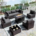 thumbnail image 1 of ASJMR 8 Pieces Outdoor Patio Furniture Set with Iron Fire Pit Table,Outside PE Rattan Wicker Sectional Sofa Conversation Sets with Grey Cushions, 1 of 8
