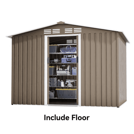 ASJMR 8'x6' Outdoor Metal Storage Shed with Floor for Garden & Tool Storage ,Weather-Resistant Design, Air Vent & Window, Brown