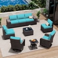 thumbnail image 1 of ASJMR 9 Pieces Outdoor Patio Furniture Sets with 2 Swivel Chairs and Cusions,PE Rattan Wicker Conversation Outside Sectional Sofa Set,Green, 1 of 10