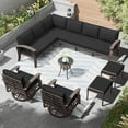 thumbnail image 1 of ASJMR Aluminum L-Shaped Sectional Sofa Set with 2 Swivel Rocking Chairs And 2 Footstools,10-seat Outdoor Patio Furniture Conversation Set,Black, 1 of 7