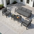 thumbnail image 1 of ASJMR Aluminum Patio Furniture Set 5-Seat Modern Metal Outdoor Conversation Sets w/5.1 Inch Cushion Patio Sectional Sofa with 2 Round Coffee Tables, Grey, 1 of 1