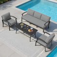 thumbnail image 1 of ASJMR Aluminum Patio Furniture Set 5-Seat Modern Metal Outdoor Conversation Sets w/5.1 Inch Cushion Patio Sectional Sofa with Rectangular Coffee Table, Grey, 1 of 1
