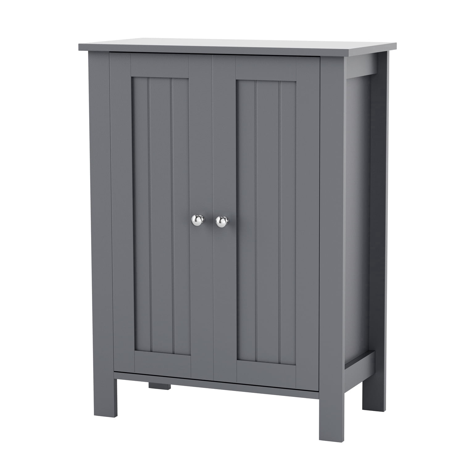 ASJMR Farmhouse Bathroom Floor Cabinet with 2 Doors, Modern Storage Freestanding Organizer Cabinet with Adjustable Shelves, Small Bathroom Cabinet for Kitchen/Bathroom/Living Room, Gray
