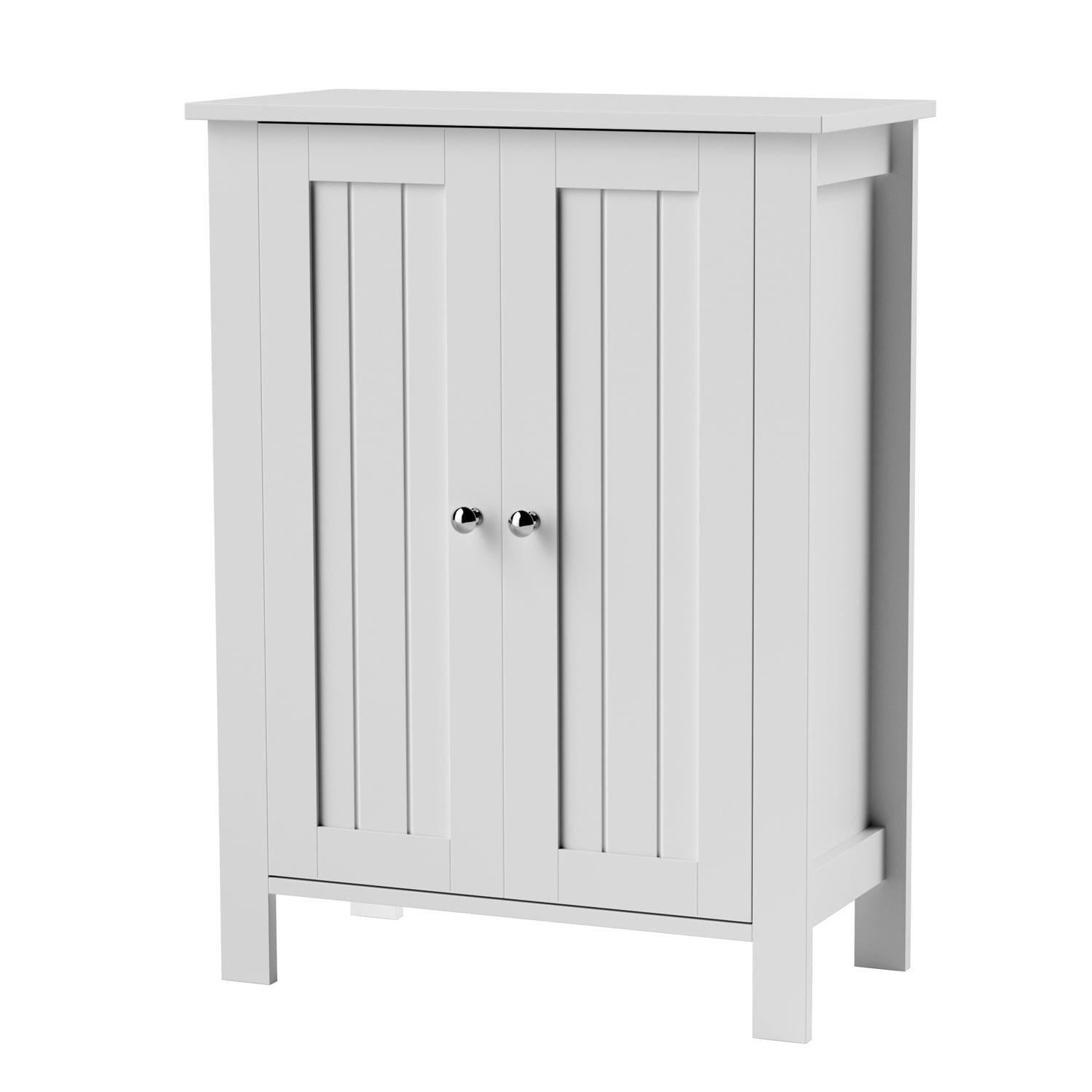 ASJMR Farmhouse Bathroom Floor Cabinet with 2 Doors, Modern Storage Freestanding Organizer Cabinet with Adjustable Shelves, Small Bathroom Cabinet for Kitchen/Bathroom/Living Room, White