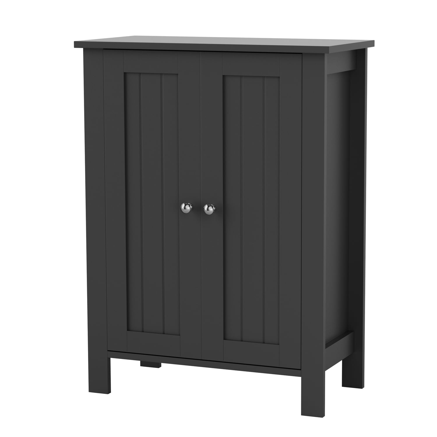 ASJMR Farmhouse Bathroom Floor Cabinet with 2 Doors, Modern Storage Freestanding Organizer Cabinet with Adjustable Shelves, Small Bathroom Cabinet for Kitchen/Bathroom/Living Room, Black