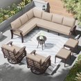 thumbnail image 1 of ASJMR L-Shaped Patio Furniture 10-seat Aluminum Outdoor Conversation Set with Swivel Rocking Chairs and Footstools,Sand, 1 of 8