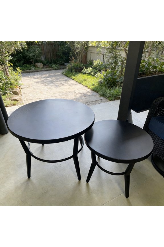 Nesting Coffee Table, Outdoor Round Side Table Set of 2 for Patio, Balcony, Living Room, All-Metal Coffee Table