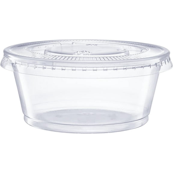 ASK WHOLESALE 3.25 oz Clear Disposable Plastic Portion Cups with Lids | Pack of 400 Cups & 400 Lids | Crystal Clear Design for Easy Identification