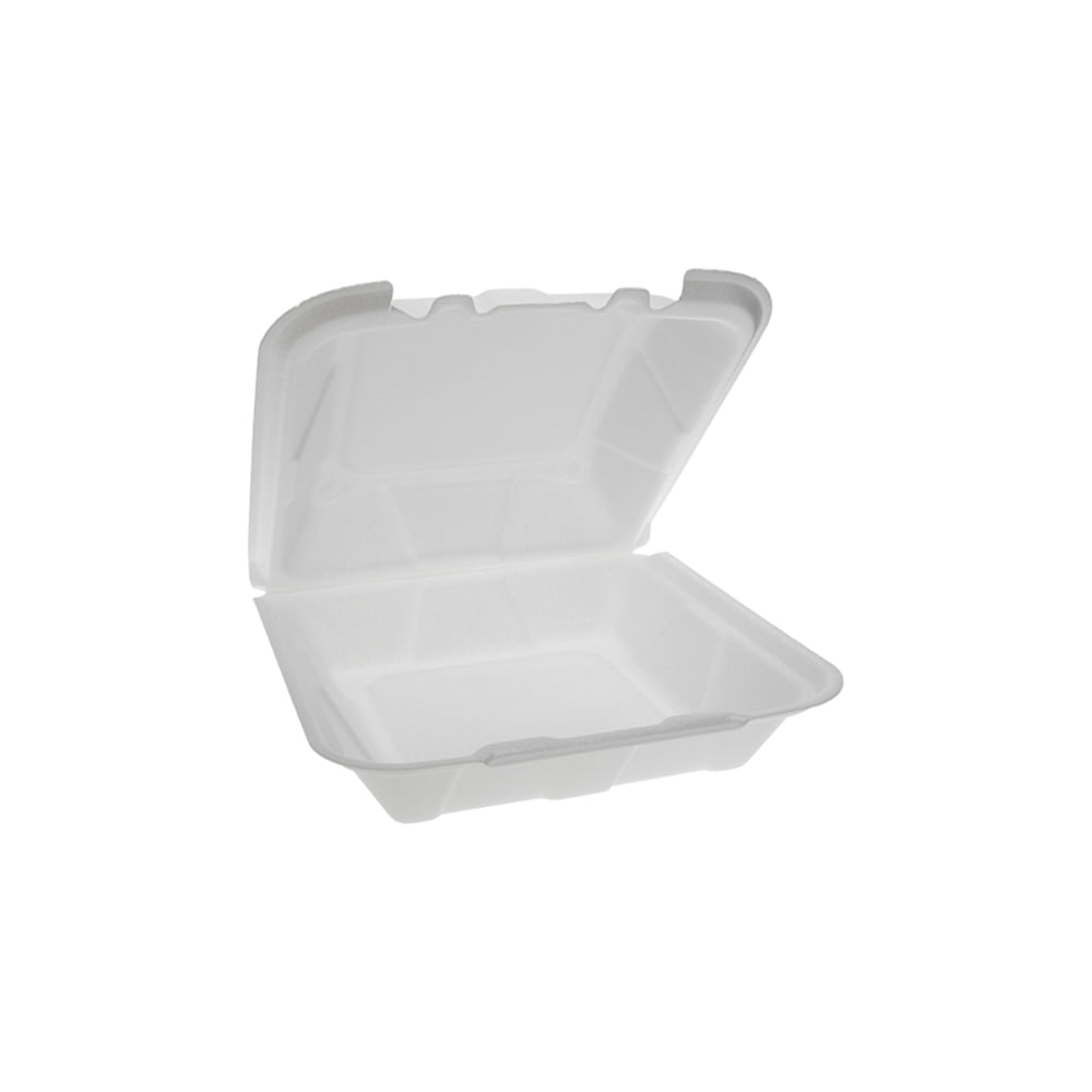 ASK WHOLESALE 9-3/8" x 9" x 3" White Foam Square Take Out Container with Hinged Lid - Superior Thermal Insulation, Microwave & Freezer Safe, Leak & Grease Proof, Reusable & Recyclable - Pack of 200
