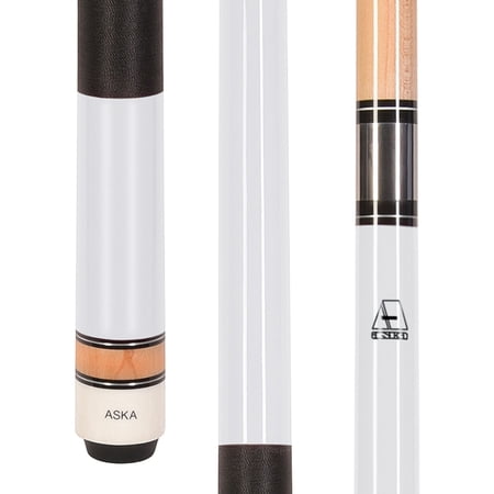 ASKA L2 White Pool Cue Stick, 58" 2-Piece, 21 oz, Canadian Hard Rock Maple Shaft, Black Nylon Wrap, 13mm Leather Tip