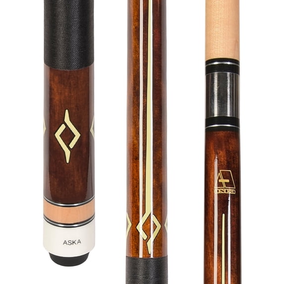 ASKA L7 Brown Pool Cue Stick - 58" Canadian Hard Rock Maple with Black Nylon Wrap, 5/16x18 Joint