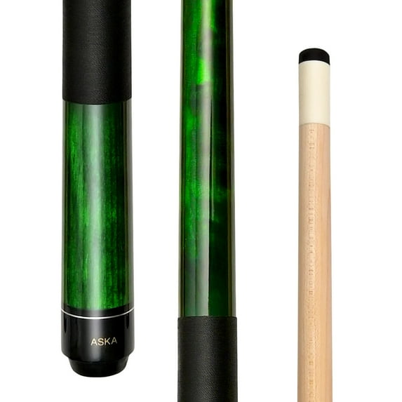 ASKA Green 48" Short Pool Cue Stick - 14 oz Canadian Maple, 5/16x18 Joint, Black Nylon Wrap