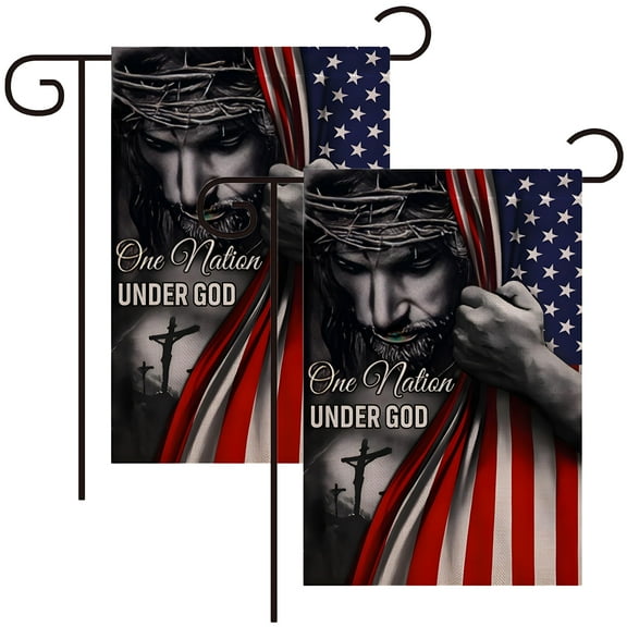 ASKETAM 2 Pcs 4th of July Patriotic Garden Flag 12x18 Inch Double Sided Independence Day Yard Outdoor Decor (One Nation Under God )
