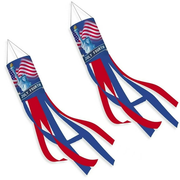 ASKETAM 4th of July American Flag Windsock 40 Inch Outdoor Hanging Decor 2 Pack (Statue of Liberty)