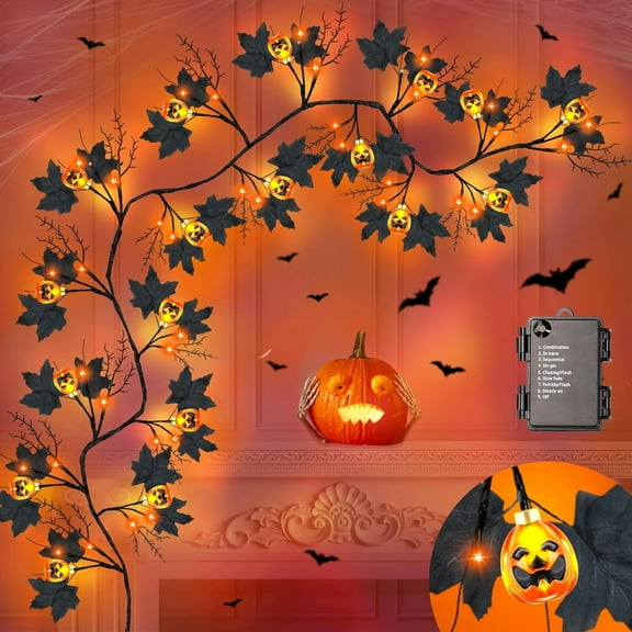 ASKETAM 6FT Halloween Willow Vine Lights, 54 LED with Pumpkin & Orange, 8 Modes, Waterproof (Orange)