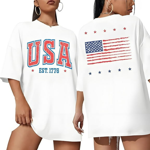 ASKETAM American Flag T Shirt 4th of July Patriotic Short Sleeve Tops Women Oversize (M)